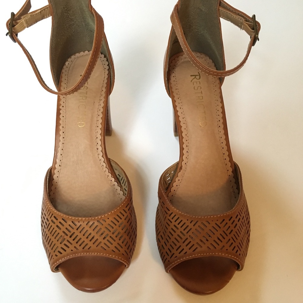 Brown Faux Leather Ankle Strap Heels